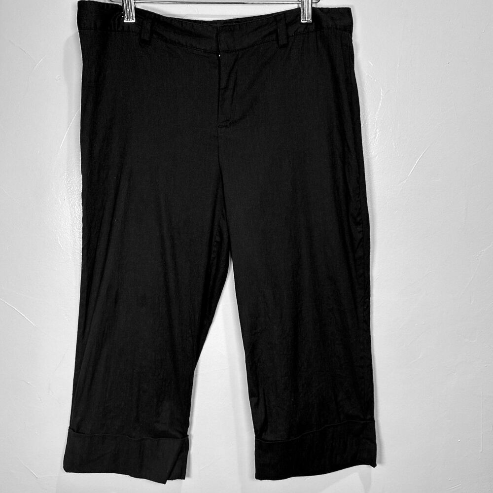 Erik Stewart Black Linen Blend Cuffed Cropped Pants Size 6
